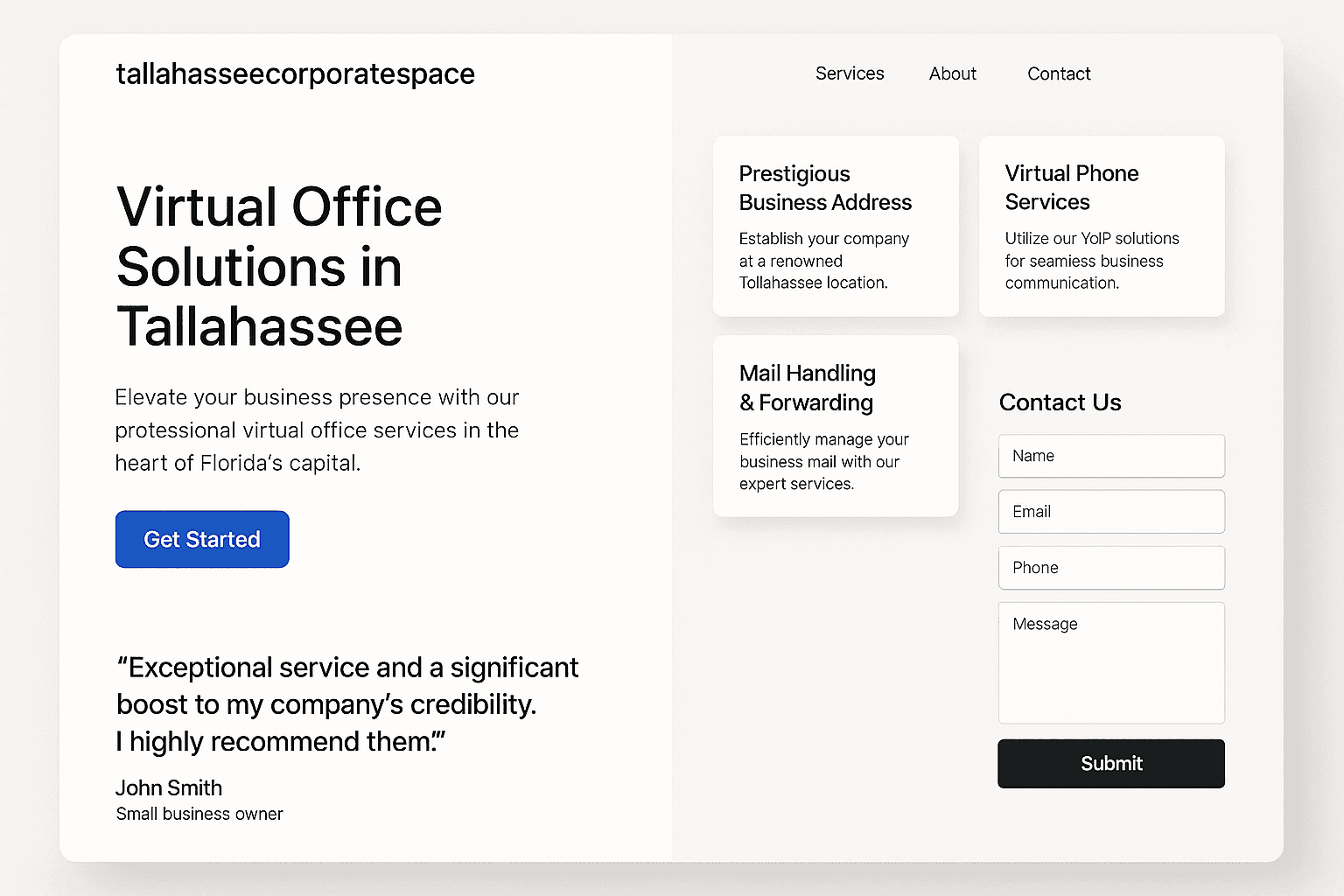 tallahasseecorporatespace.com website mockup